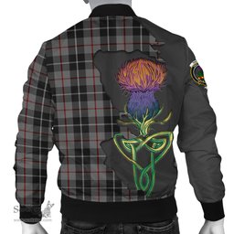Scottish Thompson Grey Tartan Family Crest with Thistle and Scotland Map Tartan Plaid Bomber Jacket Scottish Plaid Tartan Plaid - ScotsTee - scotstee.com