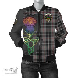 Scottish Thompson Grey Tartan Family Crest with Thistle and Scotland Map Tartan Plaid Bomber Jacket Scottish Plaid Tartan Plaid - ScotsTee - scotstee.com
