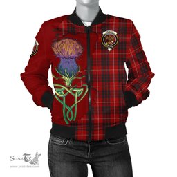 Scottish Munro Black and Red Tartan Family Crest with Thistle and Scotland Map Tartan Plaid Bomber Jacket Scottish Plaid Tartan Plaid - ScotsTee - scotstee.com