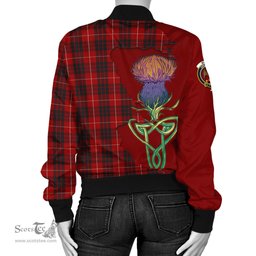 Scottish Munro Black and Red Tartan Family Crest with Thistle and Scotland Map Tartan Plaid Bomber Jacket Scottish Plaid Tartan Plaid - ScotsTee - scotstee.com