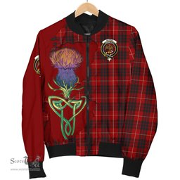 Scottish Munro Black and Red Tartan Family Crest with Thistle and Scotland Map Tartan Plaid Bomber Jacket Scottish Plaid Tartan Plaid - ScotsTee - scotstee.com