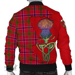 Scottish MacRae Modern Tartan Family Crest with Thistle and Scotland Map Tartan Plaid Bomber Jacket Scottish Plaid Tartan Plaid - ScotsTee - scotstee.com