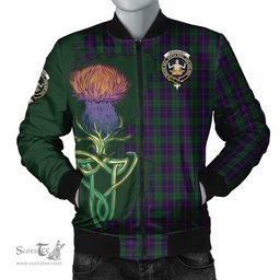 Scottish Urquhart Tartan Family Crest with Thistle and Scotland Map Tartan Plaid Bomber Jacket Scottish Plaid Tartan Plaid - ScotsTee - scotstee.com