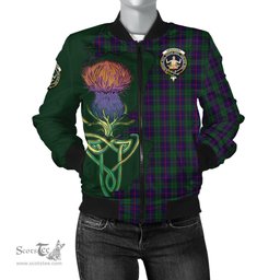 Scottish Urquhart Tartan Family Crest with Thistle and Scotland Map Tartan Plaid Bomber Jacket Scottish Plaid Tartan Plaid - ScotsTee - scotstee.com