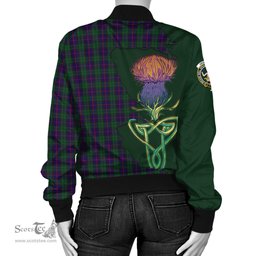 Scottish Urquhart Tartan Family Crest with Thistle and Scotland Map Tartan Plaid Bomber Jacket Scottish Plaid Tartan Plaid - ScotsTee - scotstee.com