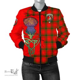 Scottish MacQuarrie Modern Tartan Family Crest with Thistle and Scotland Map Tartan Plaid Bomber Jacket Scottish Plaid Tartan Plaid - ScotsTee - scotstee.com