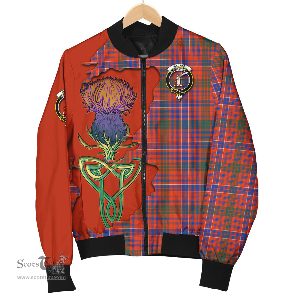 Scottish MacRae Ancient Tartan Family Crest with Thistle and Scotland Map Tartan Plaid Bomber Jacket Scottish Plaid Tartan Plaid - ScotsTee - scotstee.com