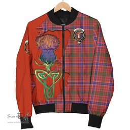 Scottish MacRae Ancient Tartan Family Crest with Thistle and Scotland Map Tartan Plaid Bomber Jacket Scottish Plaid Tartan Plaid - ScotsTee - scotstee.com