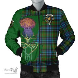 Scottish Newlands of Lauriston Tartan Family Crest with Thistle and Scotland Map Tartan Plaid Bomber Jacket Scottish Plaid Tartan Plaid - ScotsTee - scotstee.com