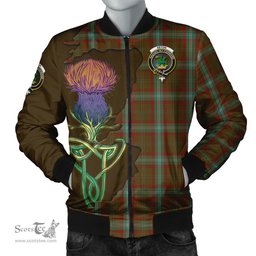 Scottish Seton Hunting Tartan Family Crest with Thistle and Scotland Map Tartan Plaid Bomber Jacket Scottish Plaid Tartan Plaid - ScotsTee - scotstee.com