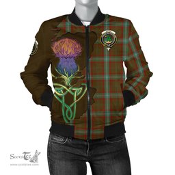 Scottish Seton Hunting Tartan Family Crest with Thistle and Scotland Map Tartan Plaid Bomber Jacket Scottish Plaid Tartan Plaid - ScotsTee - scotstee.com