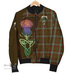 Scottish Seton Hunting Tartan Family Crest with Thistle and Scotland Map Tartan Plaid Bomber Jacket Scottish Plaid Tartan Plaid - ScotsTee - scotstee.com