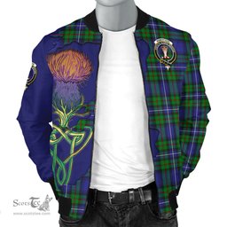 Scottish Robertson Hunting Modern Tartan Family Crest with Thistle and Scotland Map Tartan Plaid Bomber Jacket Scottish Plaid Tartan Plaid - ScotsTee - scotstee.com