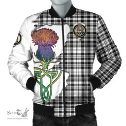 Scottish Scott Black White Tartan Family Crest with Thistle and Scotland Map Tartan Plaid Bomber Jacket Scottish Plaid Tartan Plaid - ScotsTee - scotstee.com