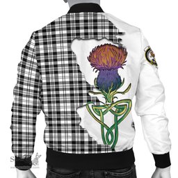 Scottish Scott Black White Tartan Family Crest with Thistle and Scotland Map Tartan Plaid Bomber Jacket Scottish Plaid Tartan Plaid - ScotsTee - scotstee.com