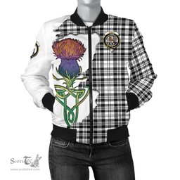 Scottish Scott Black White Tartan Family Crest with Thistle and Scotland Map Tartan Plaid Bomber Jacket Scottish Plaid Tartan Plaid - ScotsTee - scotstee.com