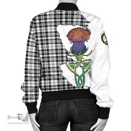 Scottish Scott Black White Tartan Family Crest with Thistle and Scotland Map Tartan Plaid Bomber Jacket Scottish Plaid Tartan Plaid - ScotsTee - scotstee.com
