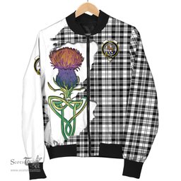 Scottish Scott Black White Tartan Family Crest with Thistle and Scotland Map Tartan Plaid Bomber Jacket Scottish Plaid Tartan Plaid - ScotsTee - scotstee.com