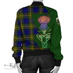 Scottish Muir Tartan Family Crest with Thistle and Scotland Map Tartan Plaid Bomber Jacket Scottish Plaid Tartan Plaid - ScotsTee - scotstee.com