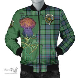Scottish MacThomas Ancient Tartan Family Crest with Thistle and Scotland Map Tartan Plaid Bomber Jacket Scottish Plaid Tartan Plaid - ScotsTee - scotstee.com