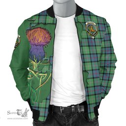 Scottish MacThomas Ancient Tartan Family Crest with Thistle and Scotland Map Tartan Plaid Bomber Jacket Scottish Plaid Tartan Plaid - ScotsTee - scotstee.com
