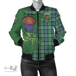 Scottish MacThomas Ancient Tartan Family Crest with Thistle and Scotland Map Tartan Plaid Bomber Jacket Scottish Plaid Tartan Plaid - ScotsTee - scotstee.com