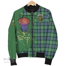 Scottish MacThomas Ancient Tartan Family Crest with Thistle and Scotland Map Tartan Plaid Bomber Jacket Scottish Plaid Tartan Plaid - ScotsTee - scotstee.com