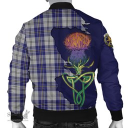 Scottish MacPherson Dress Blue Tartan Family Crest with Thistle and Scotland Map Tartan Plaid Bomber Jacket Scottish Plaid Tartan Plaid - ScotsTee - scotstee.com