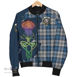 Scottish Napier Modern Tartan Family Crest with Thistle and Scotland Map Tartan Plaid Bomber Jacket Scottish Plaid Tartan Plaid - ScotsTee - scotstee.com