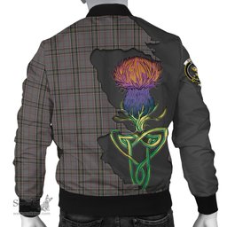 Scottish Stewart Grey Tartan Family Crest with Thistle and Scotland Map Tartan Plaid Bomber Jacket Scottish Plaid Tartan Plaid - ScotsTee - scotstee.com