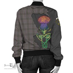 Scottish Stewart Grey Tartan Family Crest with Thistle and Scotland Map Tartan Plaid Bomber Jacket Scottish Plaid Tartan Plaid - ScotsTee - scotstee.com