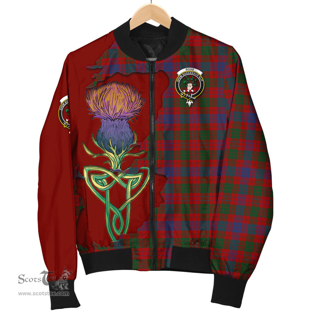 Scottish Ross Tartan Family Crest with Thistle and Scotland Map Tartan Plaid Bomber Jacket Scottish Plaid Tartan Plaid - ScotsTee - scotstee.com