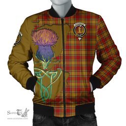 Scottish Scrymgeour Tartan Family Crest with Thistle and Scotland Map Tartan Plaid Bomber Jacket Scottish Plaid Tartan Plaid - ScotsTee - scotstee.com