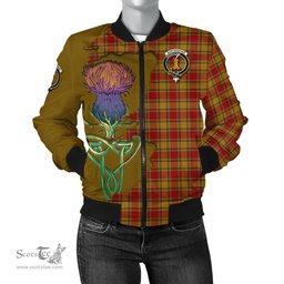 Scottish Scrymgeour Tartan Family Crest with Thistle and Scotland Map Tartan Plaid Bomber Jacket Scottish Plaid Tartan Plaid - ScotsTee - scotstee.com