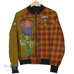 Scottish Scrymgeour Tartan Family Crest with Thistle and Scotland Map Tartan Plaid Bomber Jacket Scottish Plaid Tartan Plaid - ScotsTee - scotstee.com