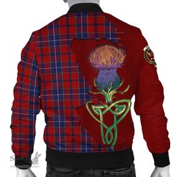 Scottish Wishart Dress Tartan Family Crest with Thistle and Scotland Map Tartan Plaid Bomber Jacket Scottish Plaid Tartan Plaid - ScotsTee - scotstee.com