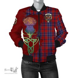 Scottish Wishart Dress Tartan Family Crest with Thistle and Scotland Map Tartan Plaid Bomber Jacket Scottish Plaid Tartan Plaid - ScotsTee - scotstee.com