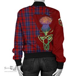 Scottish Wishart Dress Tartan Family Crest with Thistle and Scotland Map Tartan Plaid Bomber Jacket Scottish Plaid Tartan Plaid - ScotsTee - scotstee.com