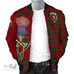 Scottish Stewart of Atholl Tartan Family Crest with Thistle and Scotland Map Tartan Plaid Bomber Jacket Scottish Plaid Tartan Plaid - ScotsTee - scotstee.com