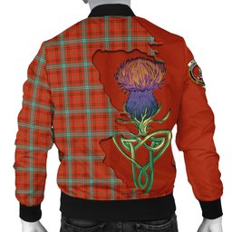Scottish Morrison Red Ancient Tartan Family Crest with Thistle and Scotland Map Tartan Plaid Bomber Jacket Scottish Plaid Tartan Plaid - ScotsTee - scotstee.com
