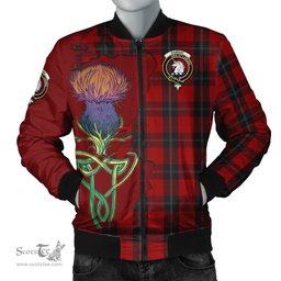 Scottish Ramsay Tartan Family Crest with Thistle and Scotland Map Tartan Plaid Bomber Jacket Scottish Plaid Tartan Plaid - ScotsTee - scotstee.com