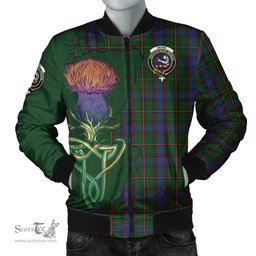 Scottish Skene Tartan Family Crest with Thistle and Scotland Map Tartan Plaid Bomber Jacket Scottish Plaid Tartan Plaid - ScotsTee - scotstee.com