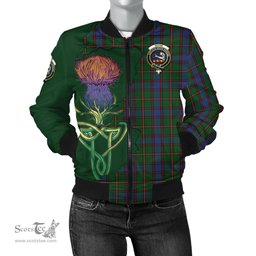 Scottish Skene Tartan Family Crest with Thistle and Scotland Map Tartan Plaid Bomber Jacket Scottish Plaid Tartan Plaid - ScotsTee - scotstee.com