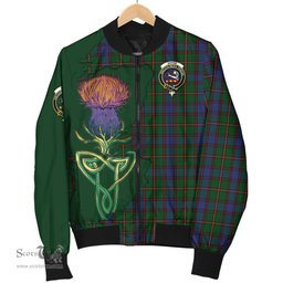 Scottish Skene Tartan Family Crest with Thistle and Scotland Map Tartan Plaid Bomber Jacket Scottish Plaid Tartan Plaid - ScotsTee - scotstee.com