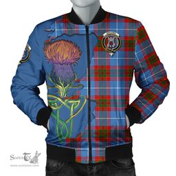 Scottish Spalding Tartan Family Crest with Thistle and Scotland Map Tartan Plaid Bomber Jacket Scottish Plaid Tartan Plaid - ScotsTee - scotstee.com