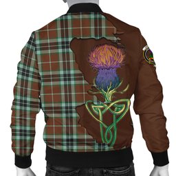 Scottish Thomson Hunting Modern Tartan Family Crest with Thistle and Scotland Map Tartan Plaid Bomber Jacket Scottish Plaid Tartan Plaid - ScotsTee - scotstee.com
