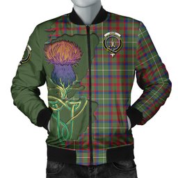 Scottish Shaw Green Modern Tartan Family Crest with Thistle and Scotland Map Tartan Plaid Bomber Jacket Scottish Plaid Tartan Plaid - ScotsTee - scotstee.com