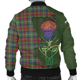 Scottish Shaw Green Modern Tartan Family Crest with Thistle and Scotland Map Tartan Plaid Bomber Jacket Scottish Plaid Tartan Plaid - ScotsTee - scotstee.com