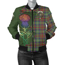 Scottish Shaw Green Modern Tartan Family Crest with Thistle and Scotland Map Tartan Plaid Bomber Jacket Scottish Plaid Tartan Plaid - ScotsTee - scotstee.com