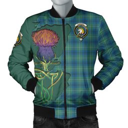 Scottish Oliphant Ancient Tartan Family Crest with Thistle and Scotland Map Tartan Plaid Bomber Jacket Scottish Plaid Tartan Plaid - ScotsTee - scotstee.com
